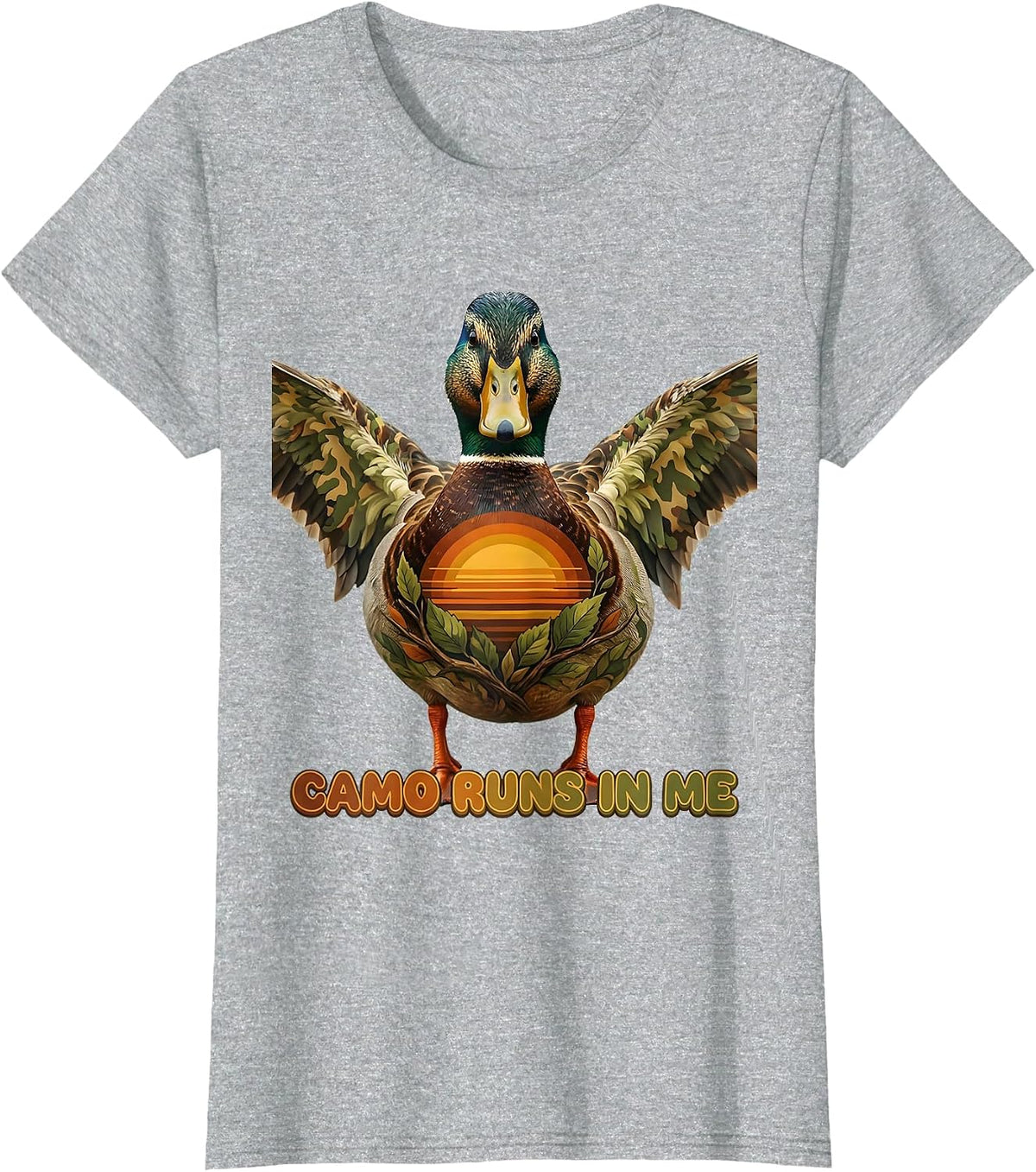 Camo Runs In Me Duck Hunting Design T-Shirt - Heather Grey
