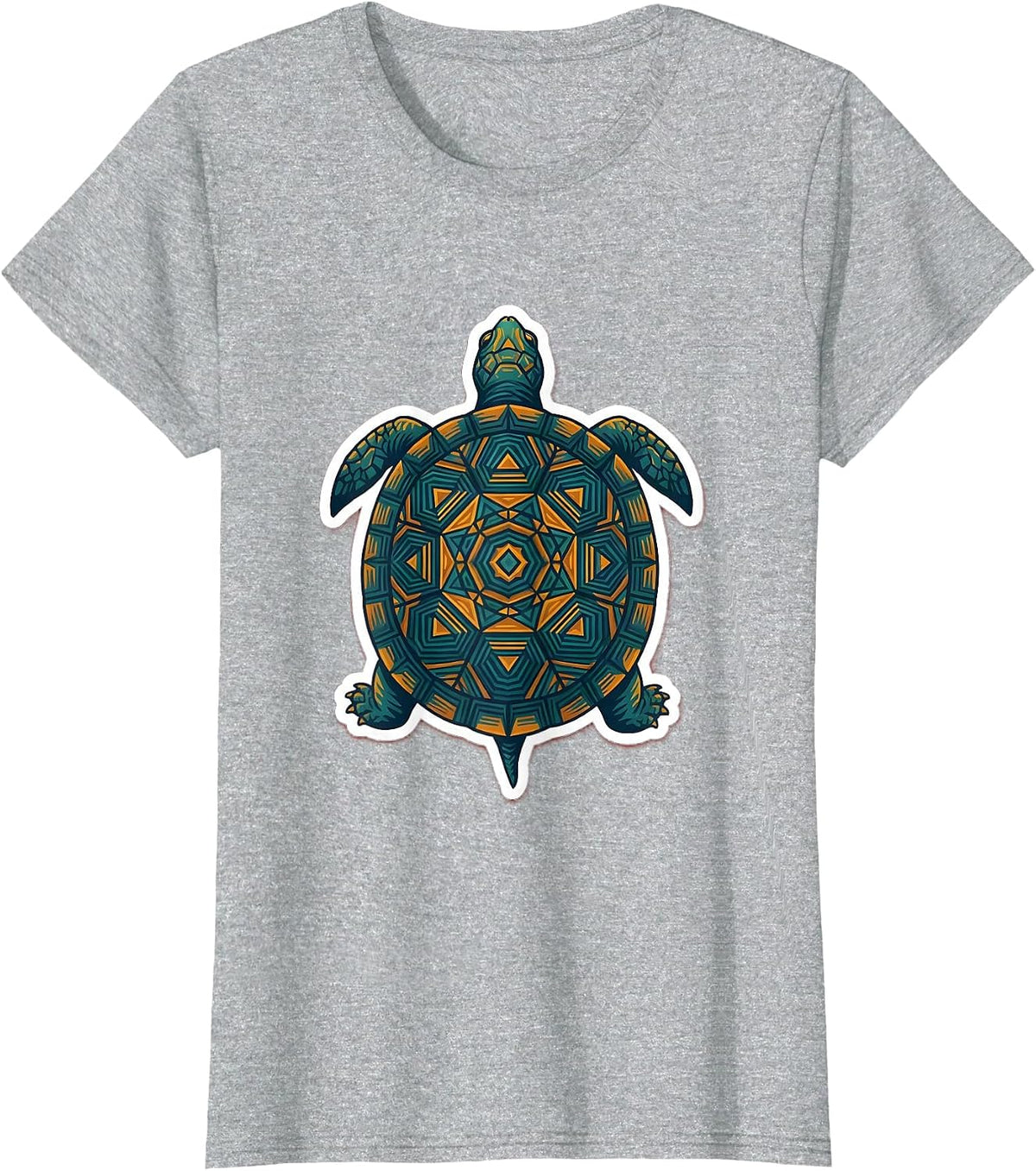 Turtle Shell Mandala Geometric Pattern Design T-Shirt - Heather Grey