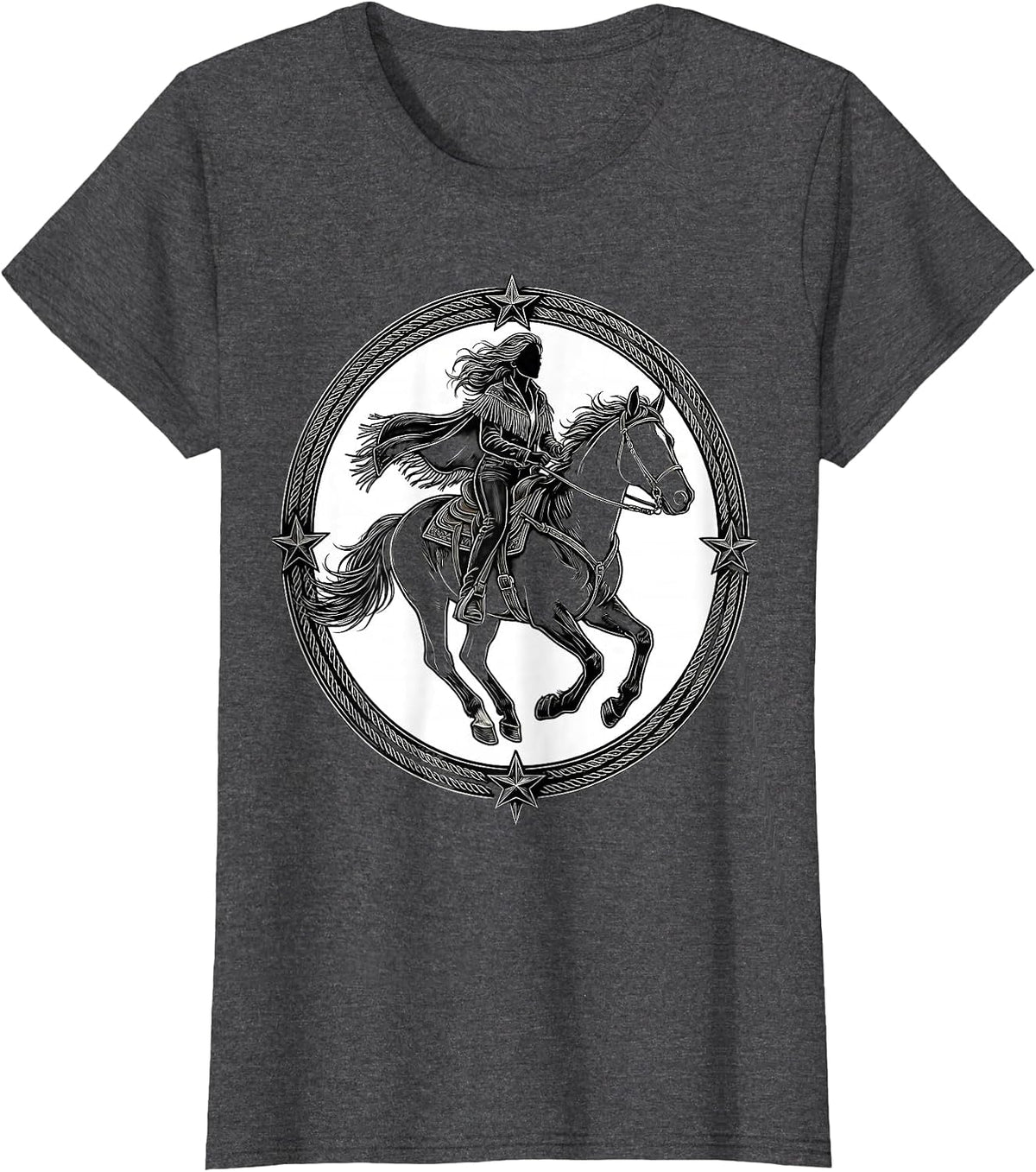 Women's Bareback Rider Fringe Jacket Rodeo Graphic T-Shirt - Dark Heather Grey