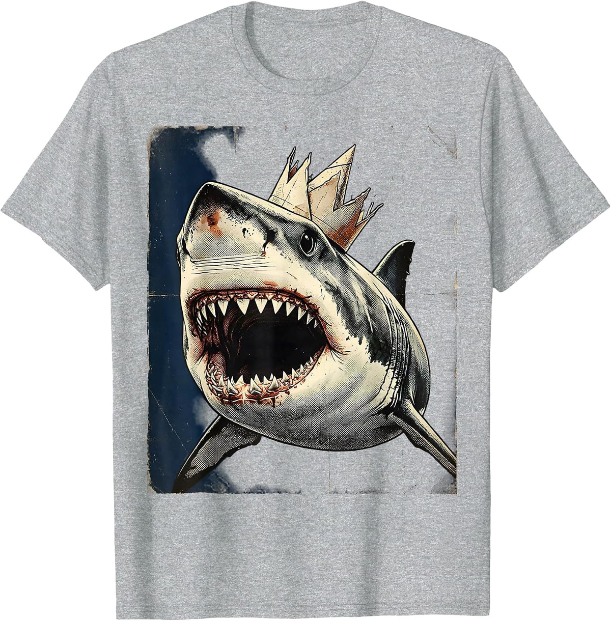 Men's Shark Birthday Party Crown Celebration Graphic T-Shirt - Heather Grey