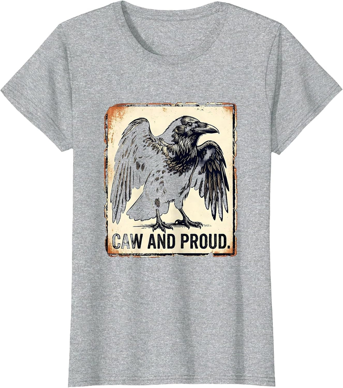 Caw and Proud Crow Lover Graphic Design T-Shirt - Heather Grey