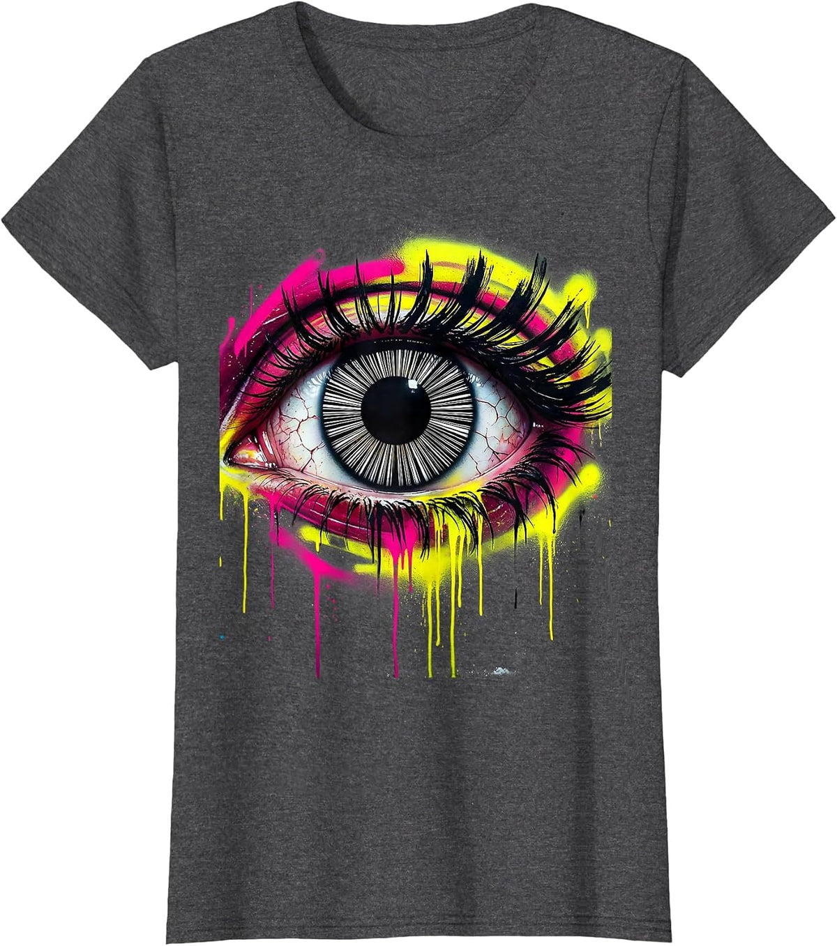 Women's Cyberpunk Barcode Eye Surveillance Art T-Shirt - Dark Heather Grey
