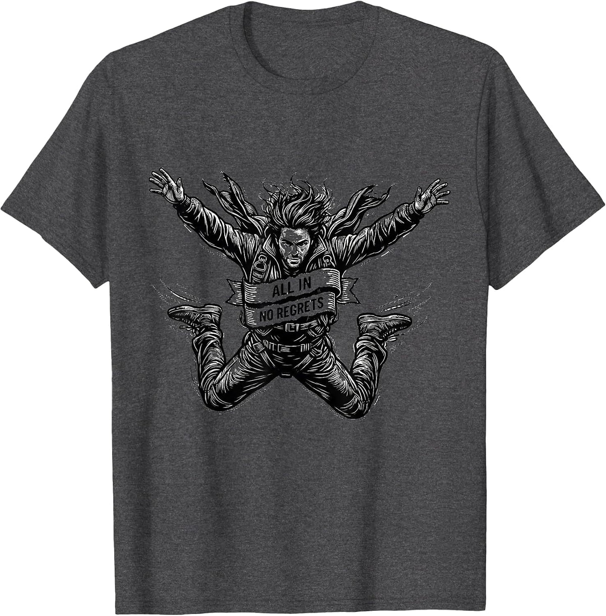 Falls Out Balls Out All In No Regrets Design T-Shirt - Dark Heather Grey