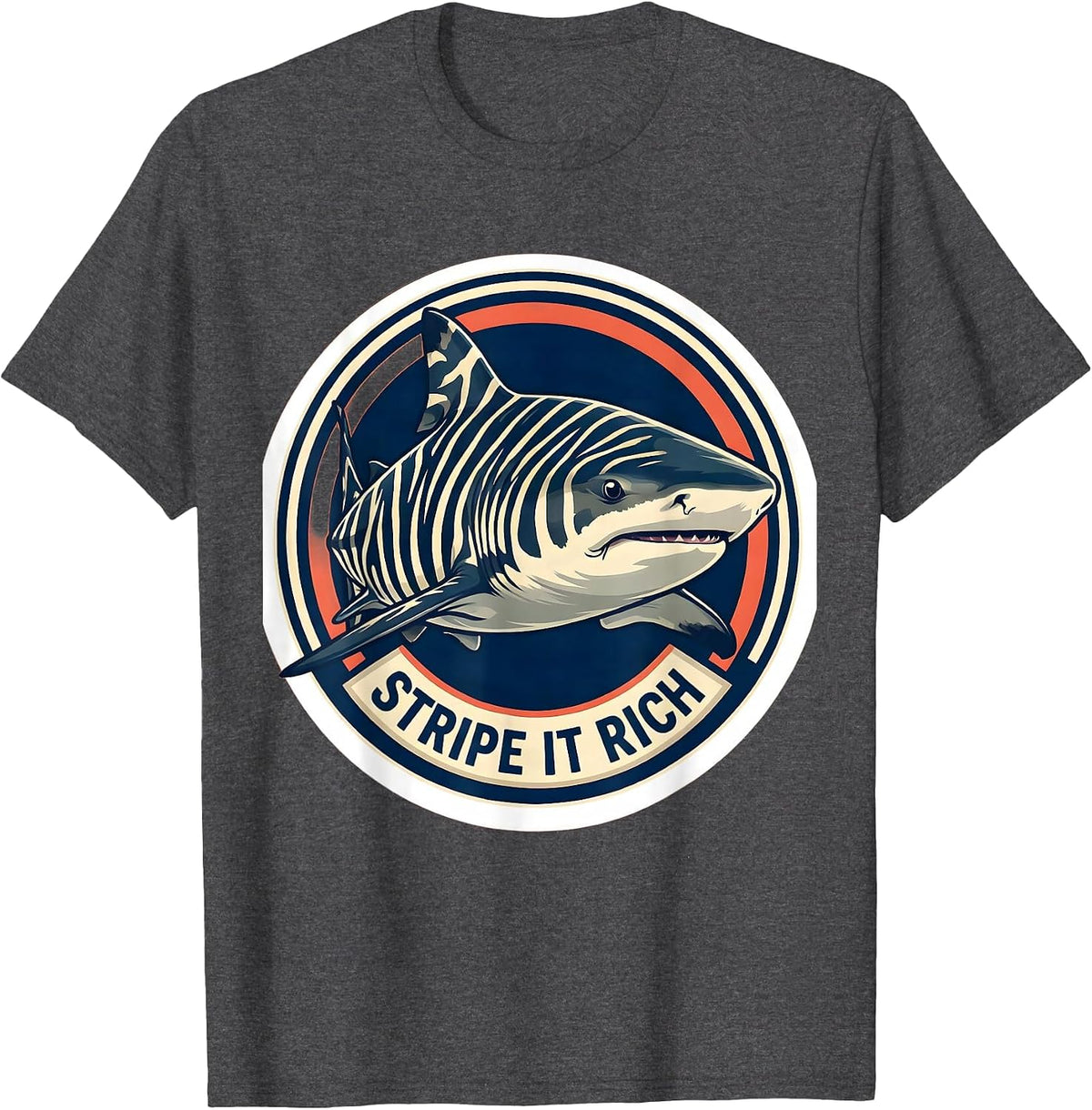 Men's Stripe It Rich Funny Zebra Shark Ocean Wildlife Enthusiast T-Shirt - Dark Heather Grey