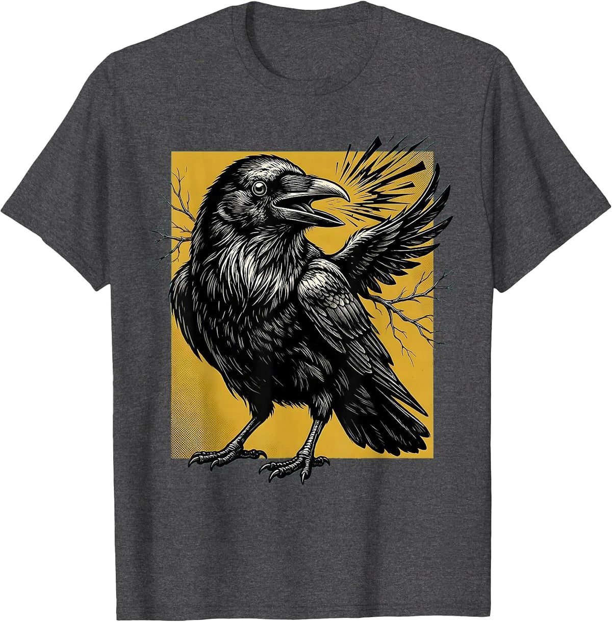 Oversized Crow Retro Cartoon Bird Lover Dark Humor T-Shirt - Dark Heather Grey