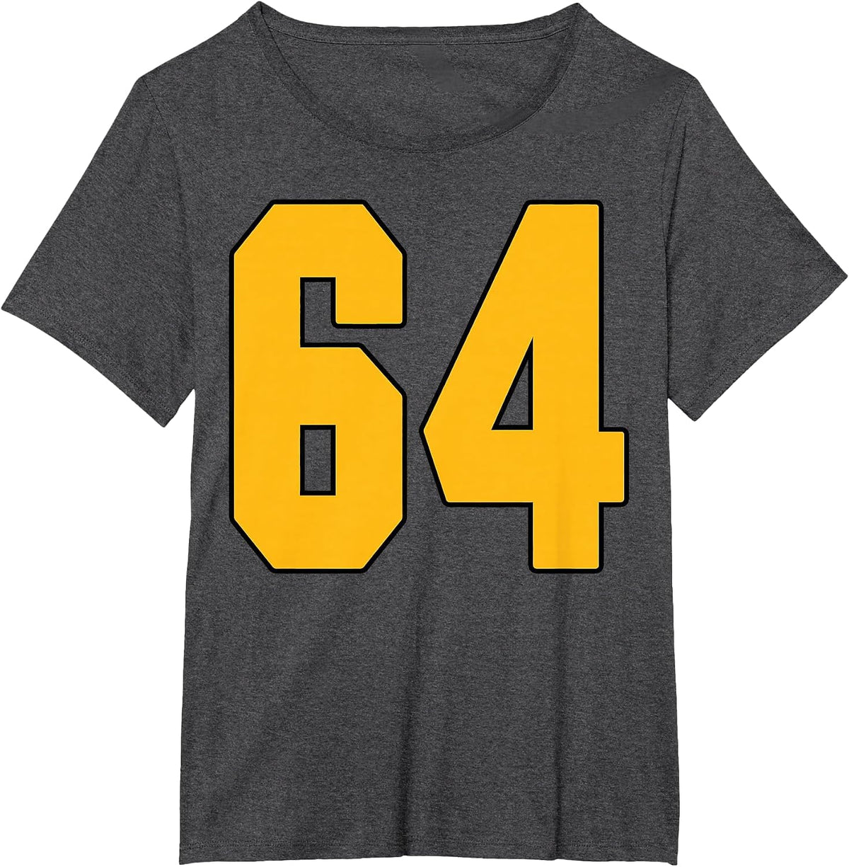 Gold Number 64 Jersey Big #64 Uniform Favorite Player T-Shirt - Dark Heather Grey