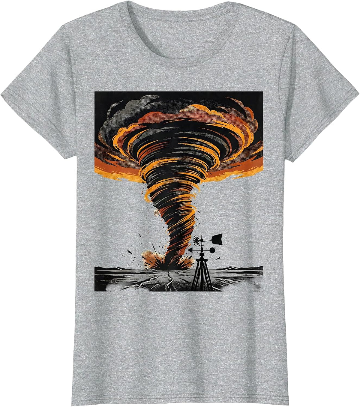 Women's Tornado Funnel Screenprint Storm Chaser Meteorology T-Shirt - Heather Grey