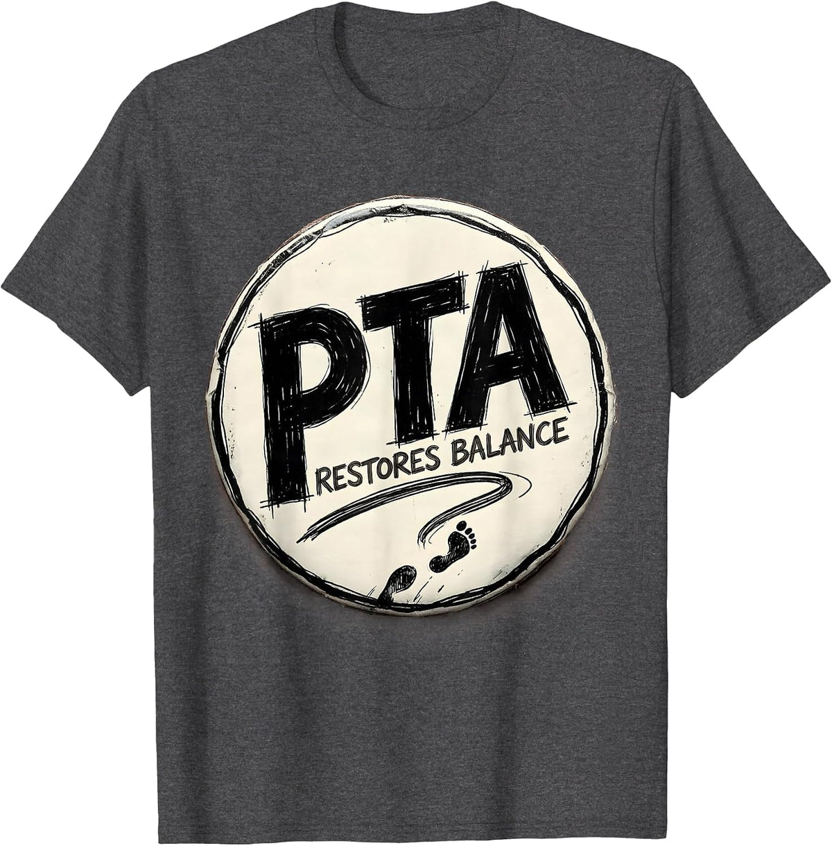 Men's PTA Restores Balance Hand-Sketched Physical Therapy T-Shirt - Dark Heather Grey