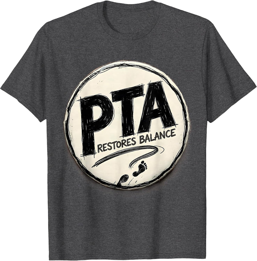 Men's PTA Restores Balance Hand-Sketched Physical Therapy T-Shirt - Dark Heather Grey