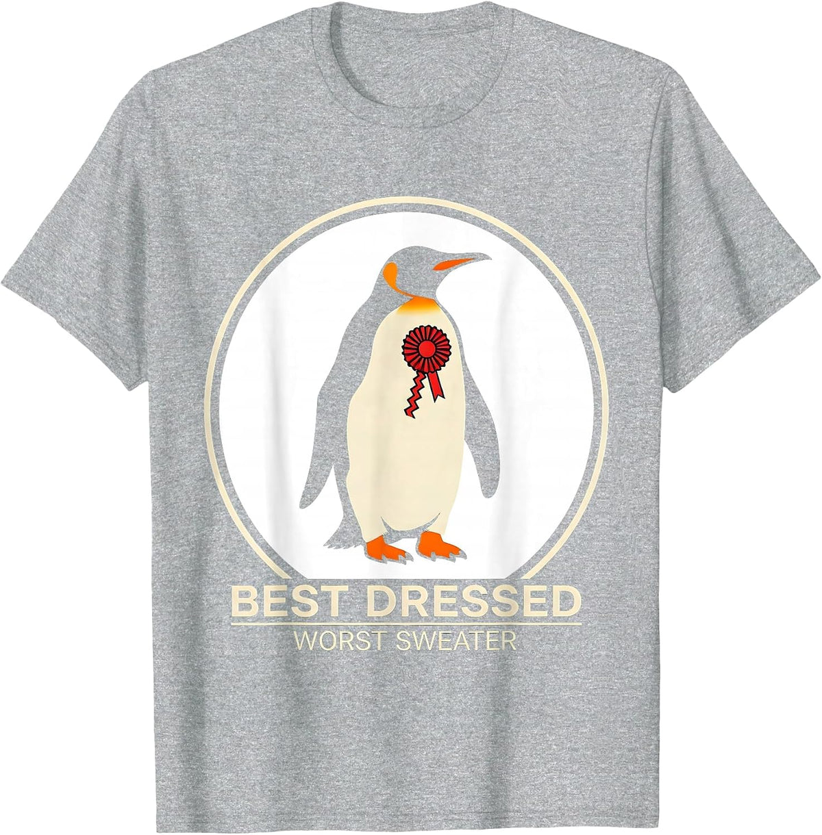 Men's Best Dressed Worst Sweater Funny Penguin Ugly Christmas T-Shirt - Heather Grey