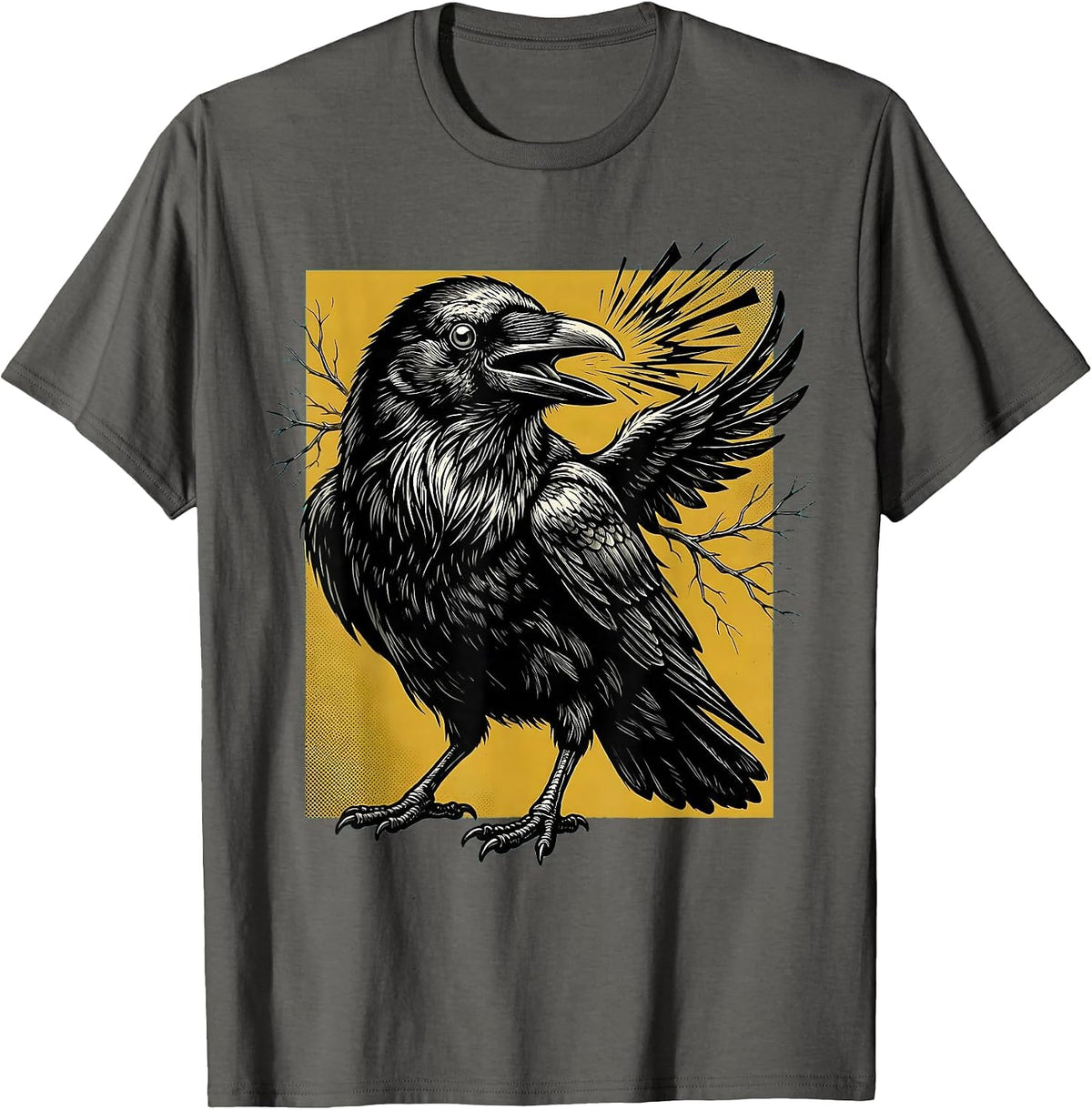 Oversized Crow Retro Cartoon Bird Lover Dark Humor T-Shirt - Asphalt Grey