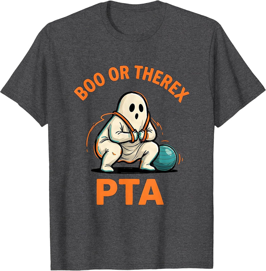 Men's Boo Or TherEx PTA Funny Physical Therapist Halloween Ghost T-Shirt - Dark Heather Grey