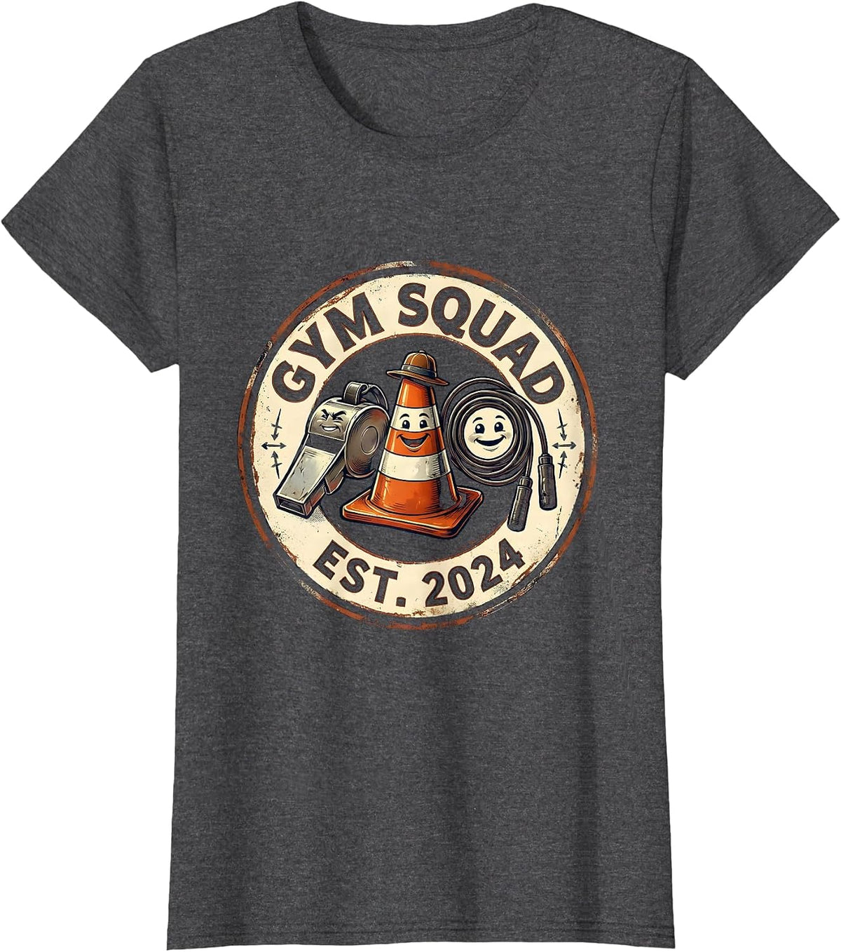 Women's PE Teacher Vintage Gym Coach Back To School T-Shirt - Dark Heather Grey