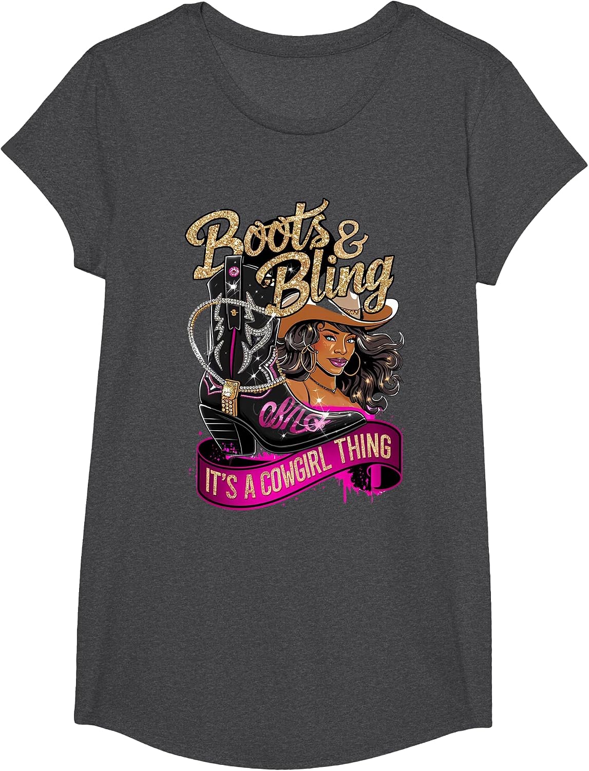 Boots and Bling It's A Cowgirl Thing Rodeo Melanin T-Shirt - Girls Dark Heather Grey