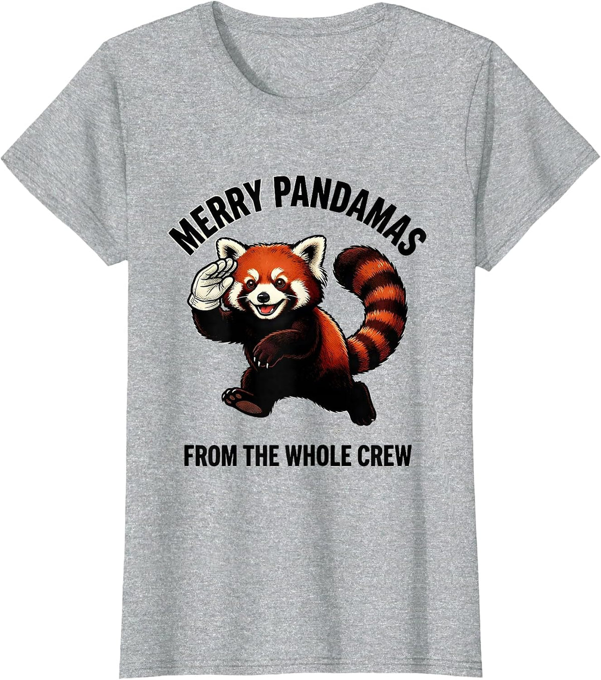Women's Merry Pandamas From The Whole Crew Retro Cartoon Red Panda T-Shirt - Heather Grey