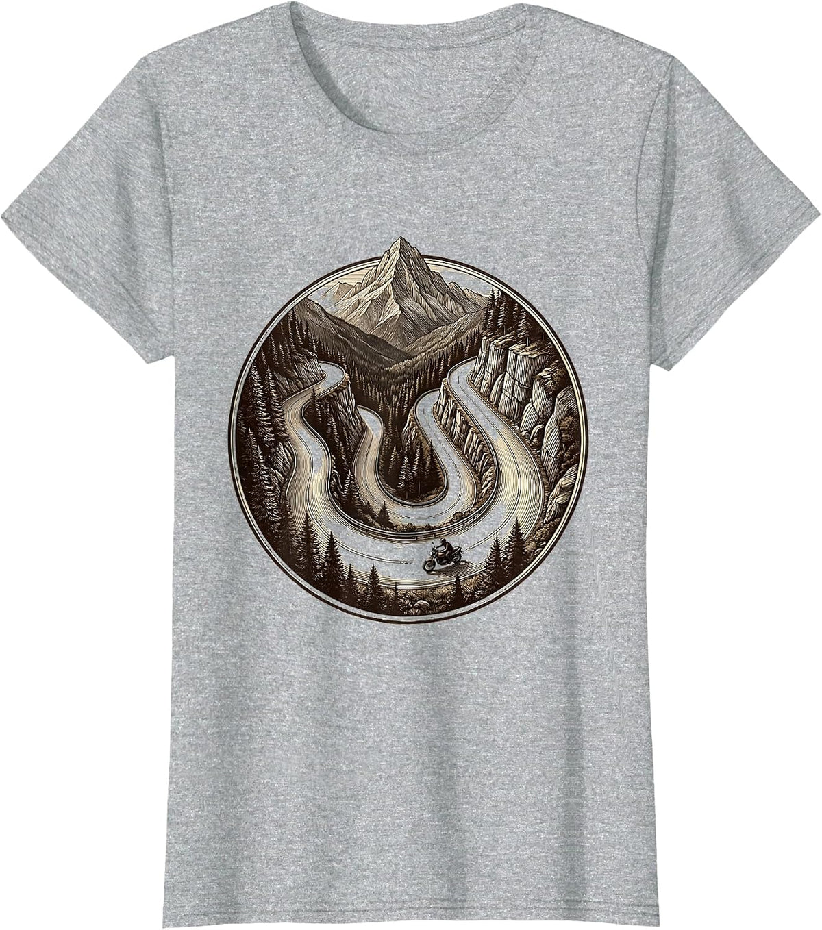 Women's Eagle Eye Mountain Road Motorcycle Graphic T-Shirt - Heather Grey