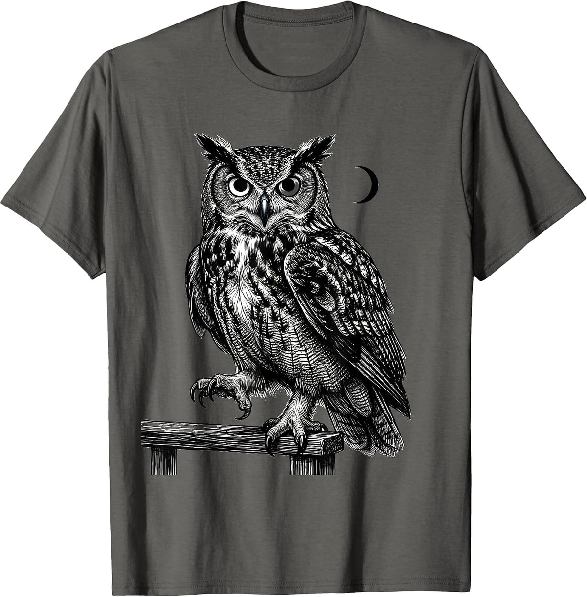 Men's Three-Quarter Owl Line Art Funny Owl Lover Gift T-Shirt - Asphalt Grey