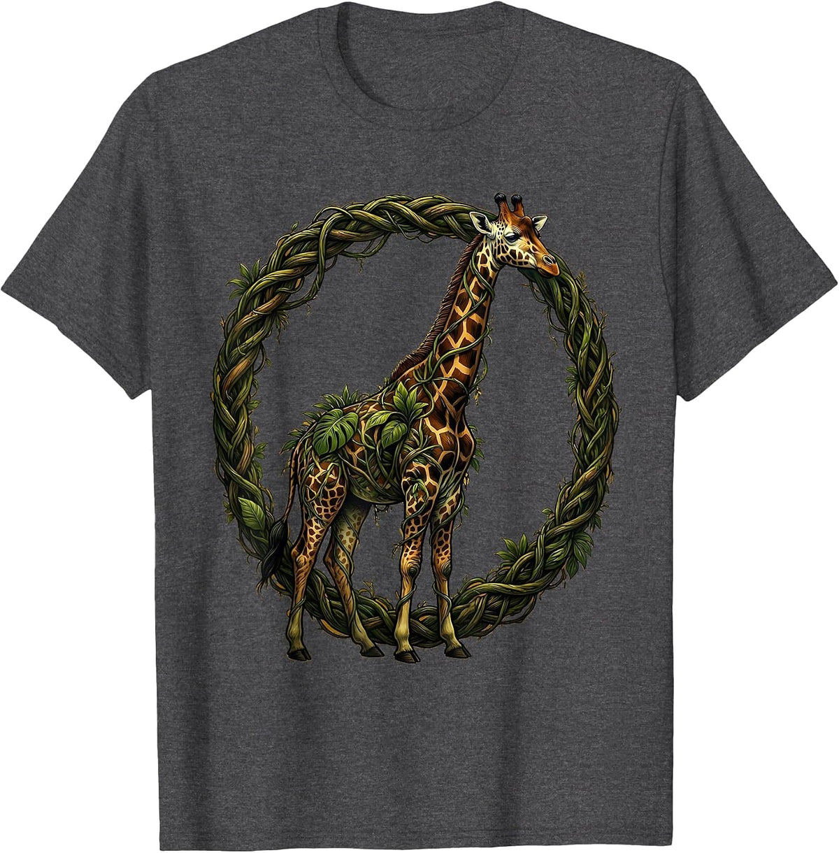 Giraffe Made of Jungle Vines Graphic Tee T-Shirt - Dark Heather Grey