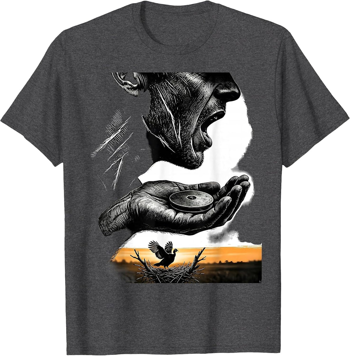 Turkey Hunter Call Scratchboard Patriotic Gift T-Shirt - Dark Heather Grey