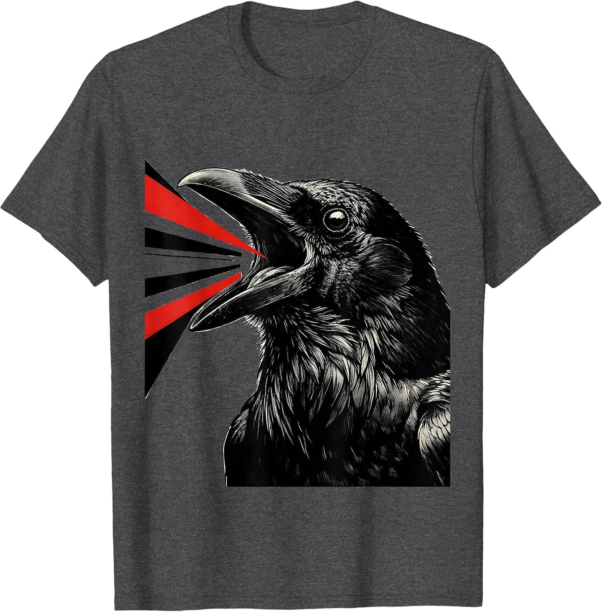 Oversized Crow Head New Wave Gothic Humor Bird Lover T-Shirt - Dark Heather Grey