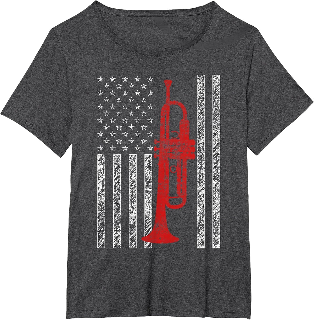 Trumpet USA American Flag Funny Jazz Music Vintage Trumpeter T-Shirt - Dark Heather Grey