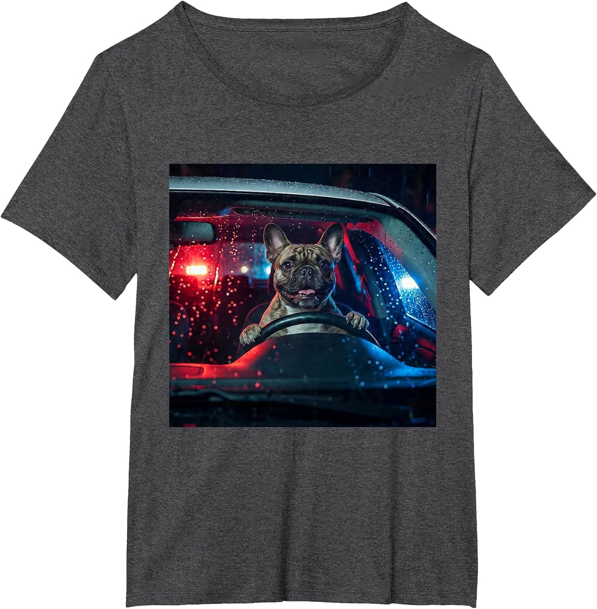 French Bulldog Driving Car Police T-Shirt - Dark Heather Grey