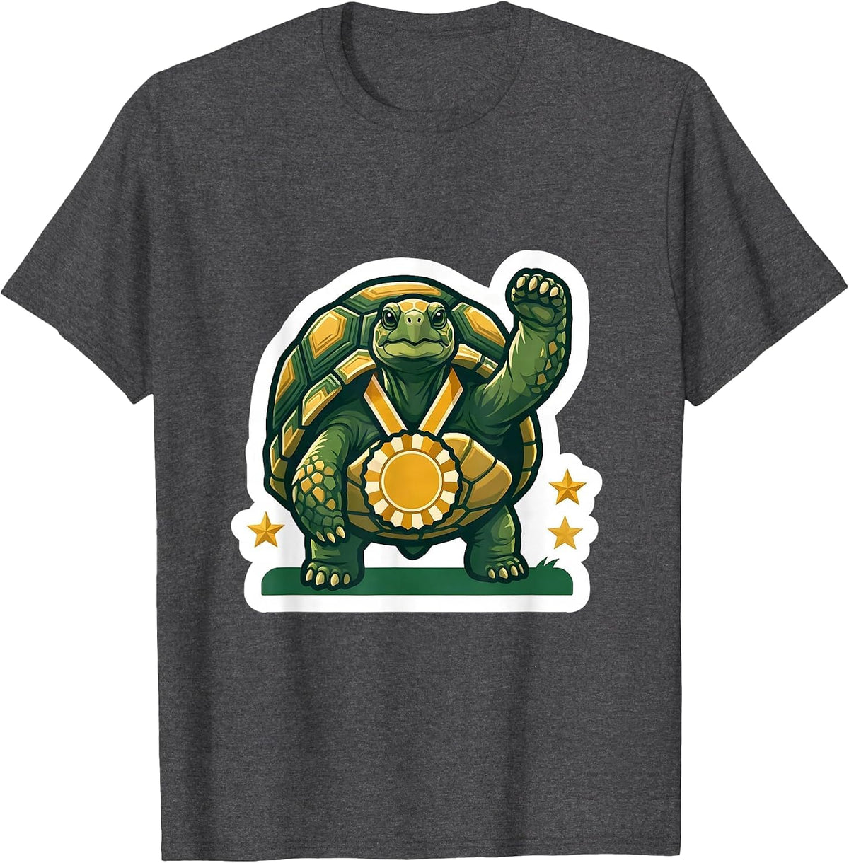 Men's Compact Die-Cut Tortoise Sticker Funny Animal Lover Humor T-Shirt - Dark Heather Grey