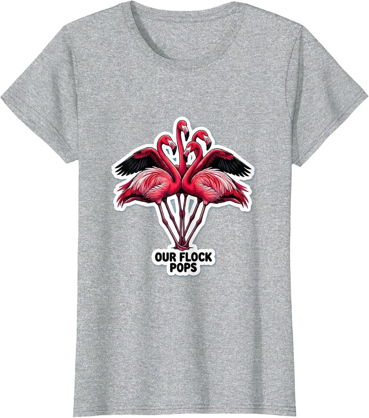 Our Flock Pops Funny Flamingo Lover Novelty Gift T-Shirt - Heather Grey