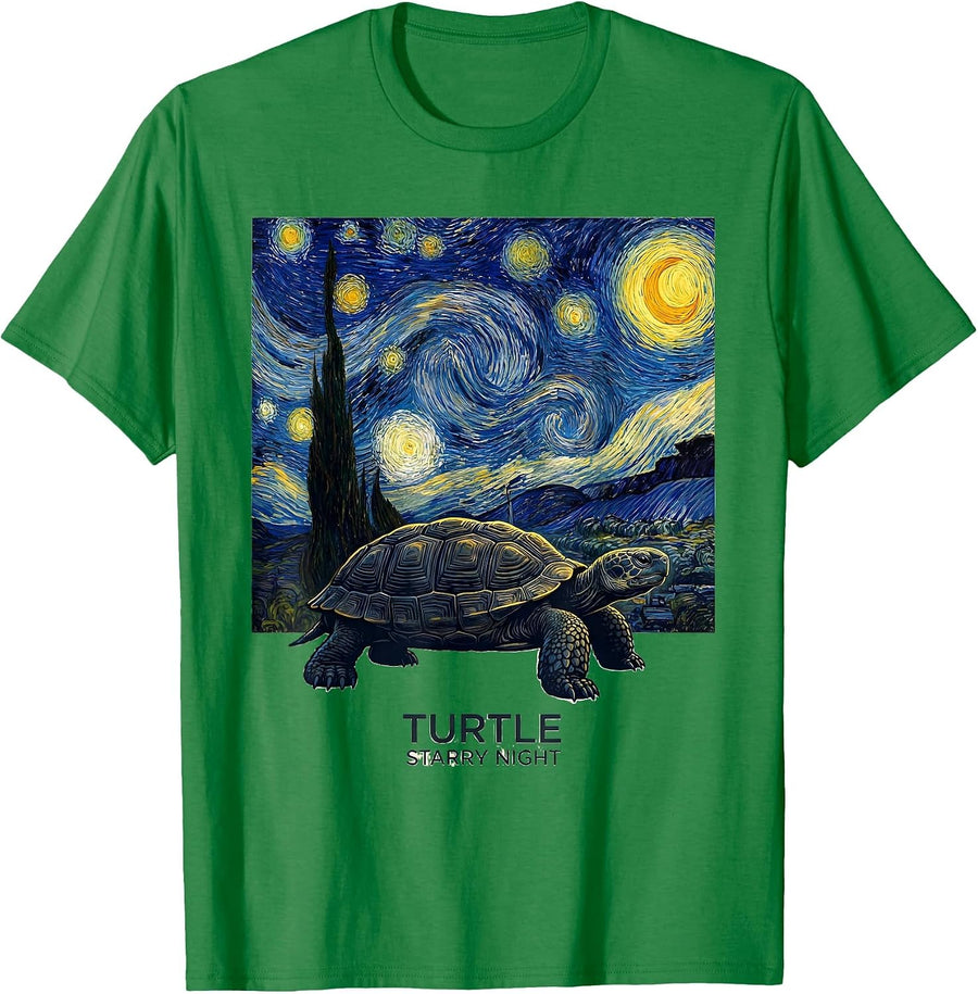 Men's Turtle Starry Night Van Gogh Art Animal Lover Gift T-Shirt - Kelly Green