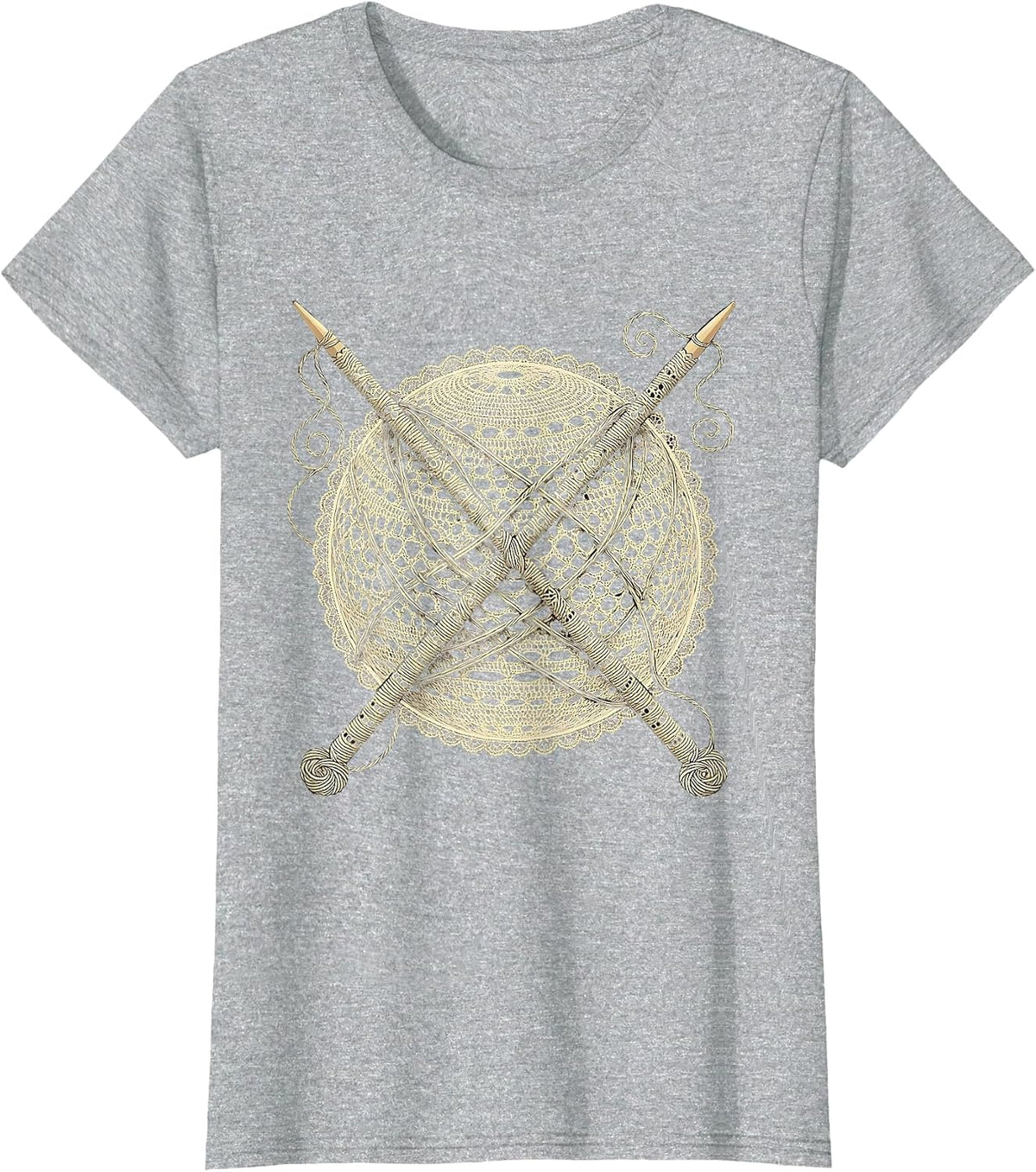 Crochet Yarn Ball Knitting Needles Graphic Design T-Shirt - Heather Grey
