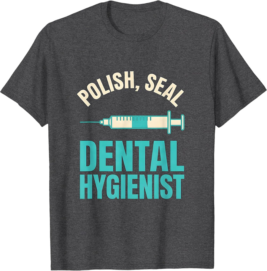 Men's Polish Seal Dental Hygienist Funny Dental Squad Humor T-Shirt - Dark Heather Grey