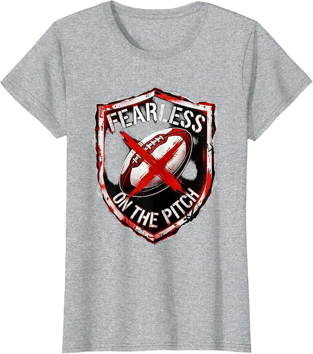 Fearless on the Pitch Rugby Graphic Design T-Shirt - Heather Grey