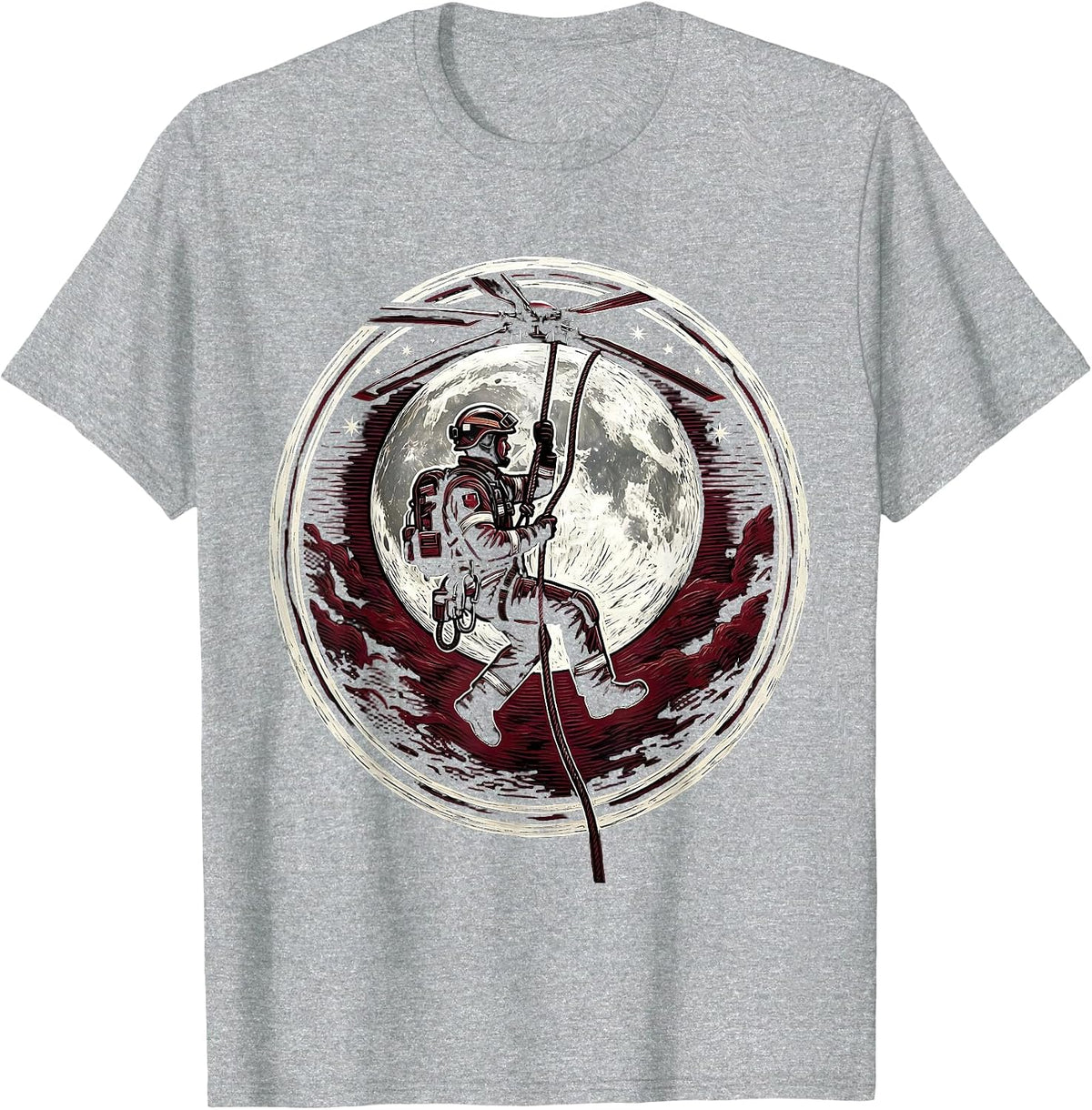 Men's Night Rescue Paramedic Helicopter Rappel Design T-Shirt - Heather Grey