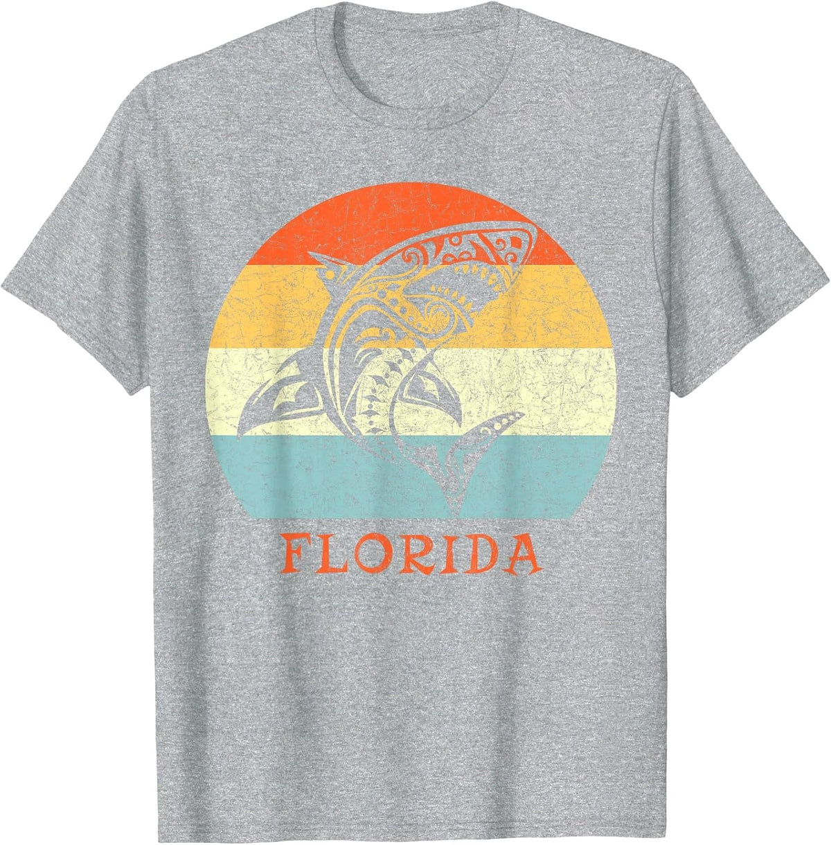 Florida Vintage Retro Shark Vacation T-Shirt - Heather Grey