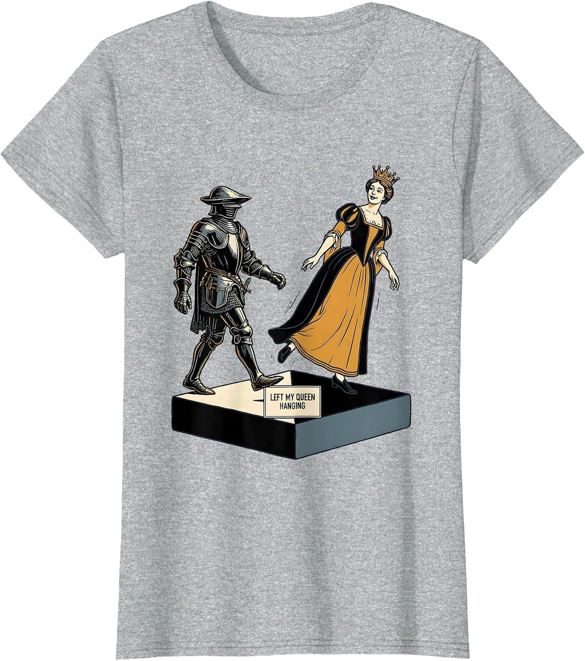 Women's Left My Queen Hanging Funny Chess Player Gift Chess Lover T-Shirt - Heather Grey