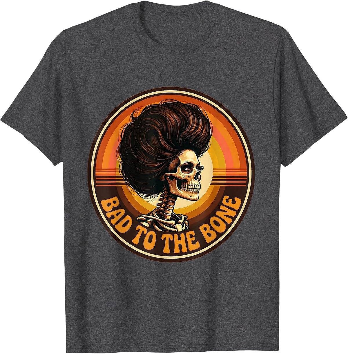 Bad to the Bone Skeleton Women Graphic Design T-Shirt - Dark Heather Grey