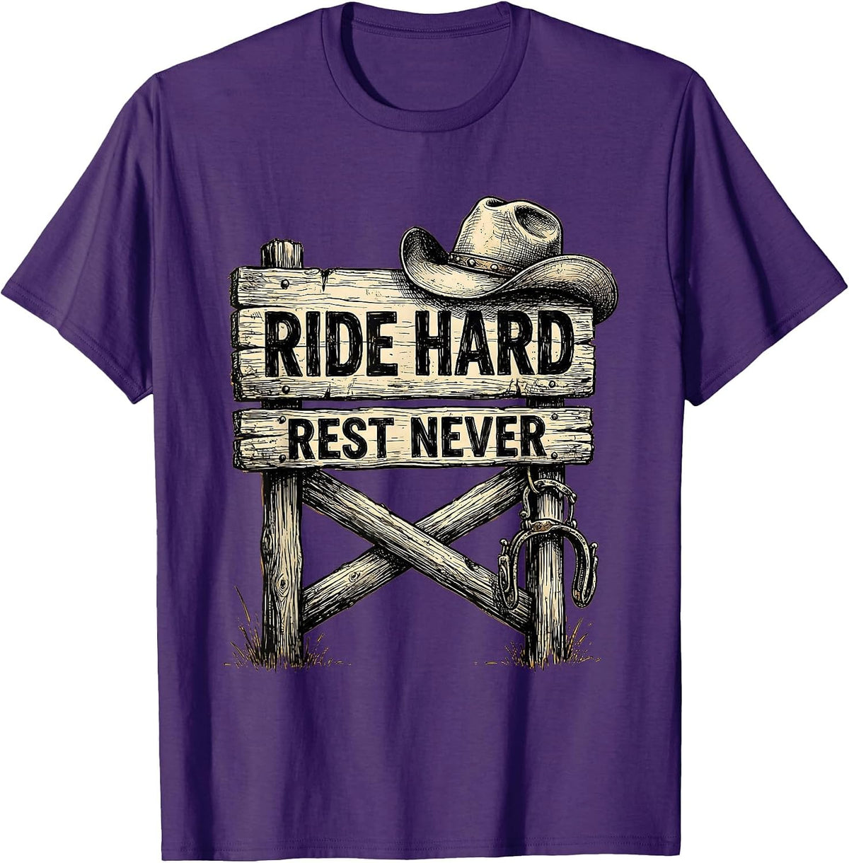 Ride Hard Rest Never Cowboy Graphic Design T-Shirt - Purple