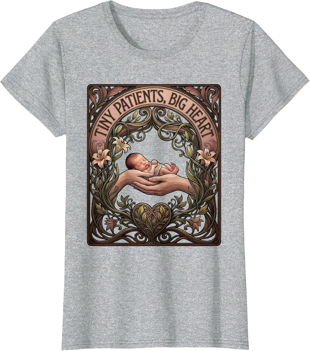 Tiny Patients Big Heart NICU Nurse Design T-Shirt - Heather Grey
