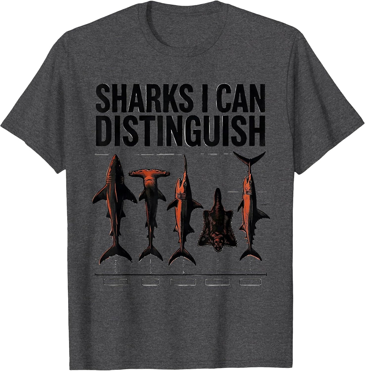 Men's Sharks I Can Distinguish Linocut Marine Biology Enthusiast T-Shirt - Dark Heather Grey