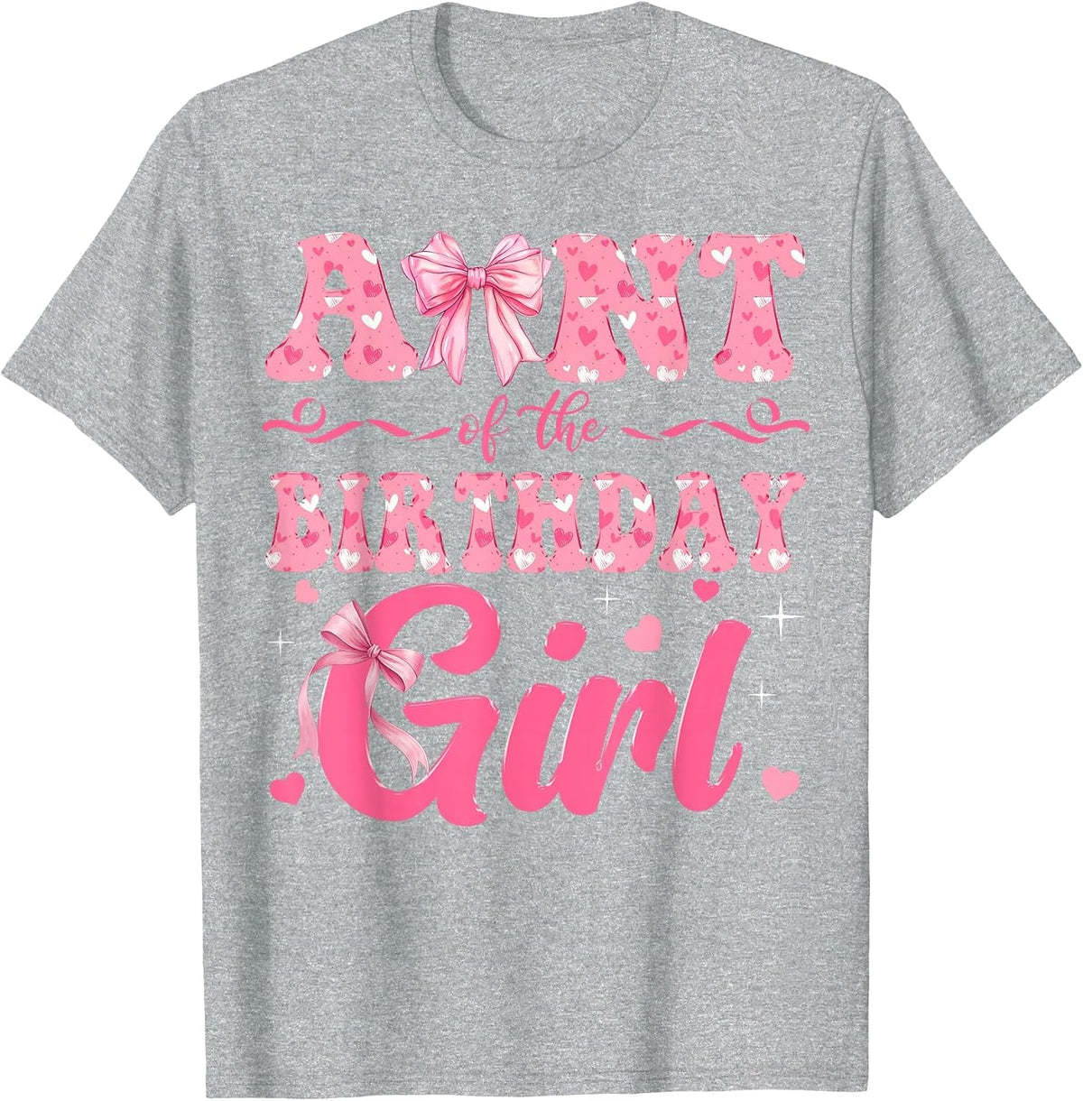Aunt of The Birthday Girl Family Pink Coquette Bow T-Shirt - Heather Grey
