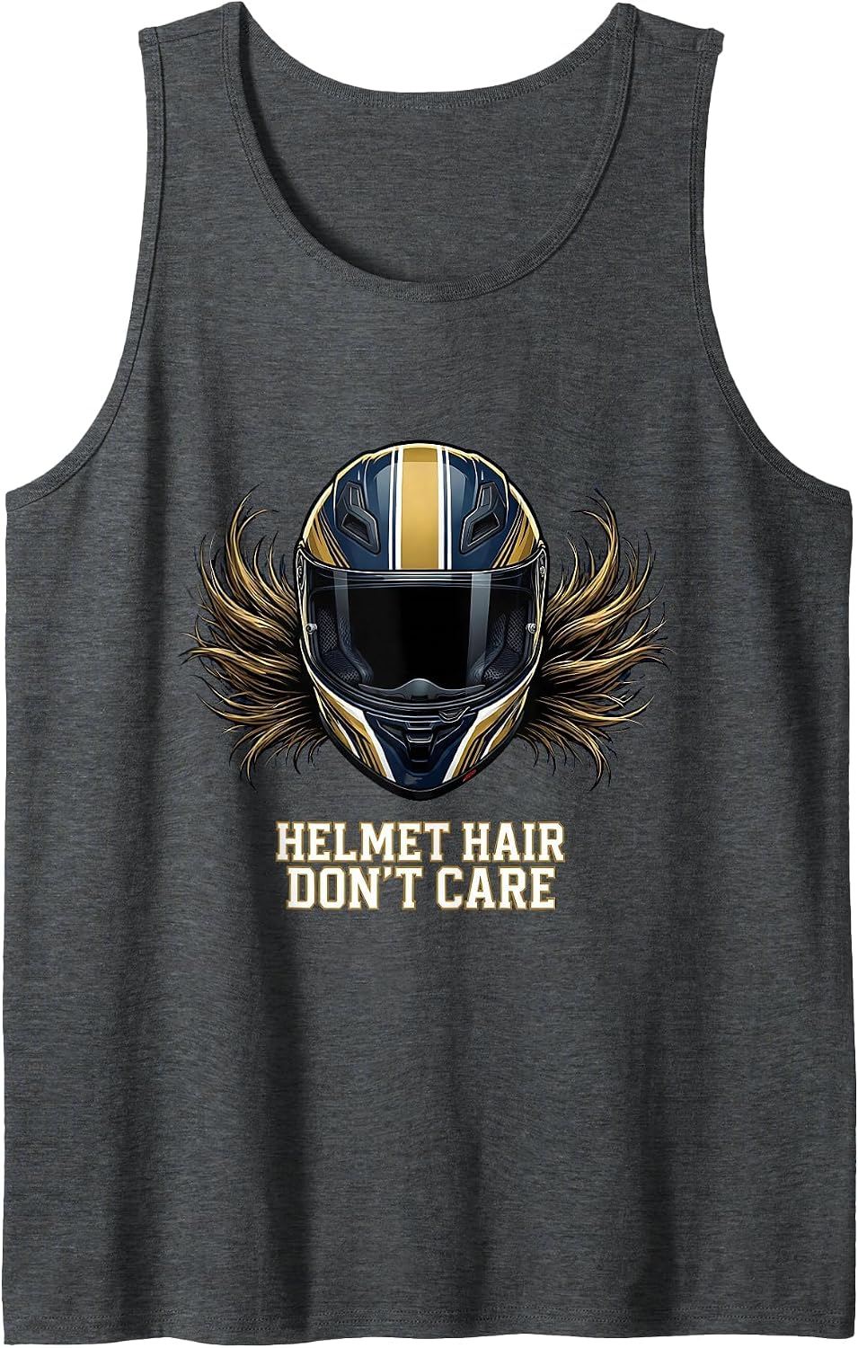 Helmet Hair Don't Care Motorcycle Biker Design Tank Top - Dark Heather Grey