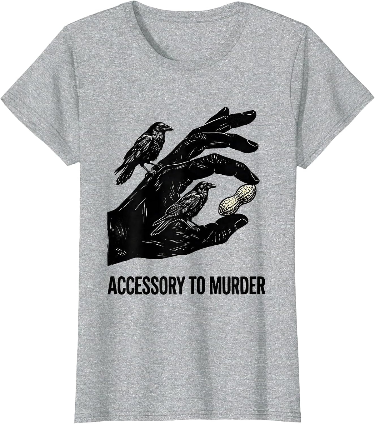 Accessory To Murder Linocut Dark Humor Crow Lover Sarcastic T-Shirt - Heather Grey