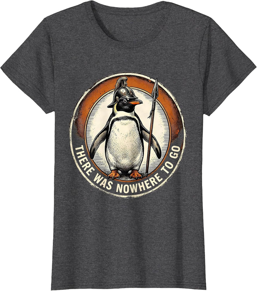 Women's There Was Nowhere To Go Vintage Funny Penguin Martial Arts T-Shirt - Dark Heather Grey