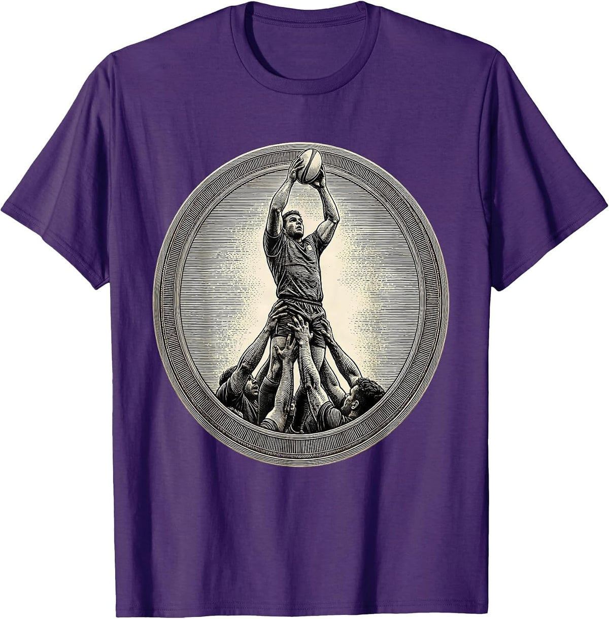 Men's Rugby Lineout Lift Graphic Design T-Shirt - Purple