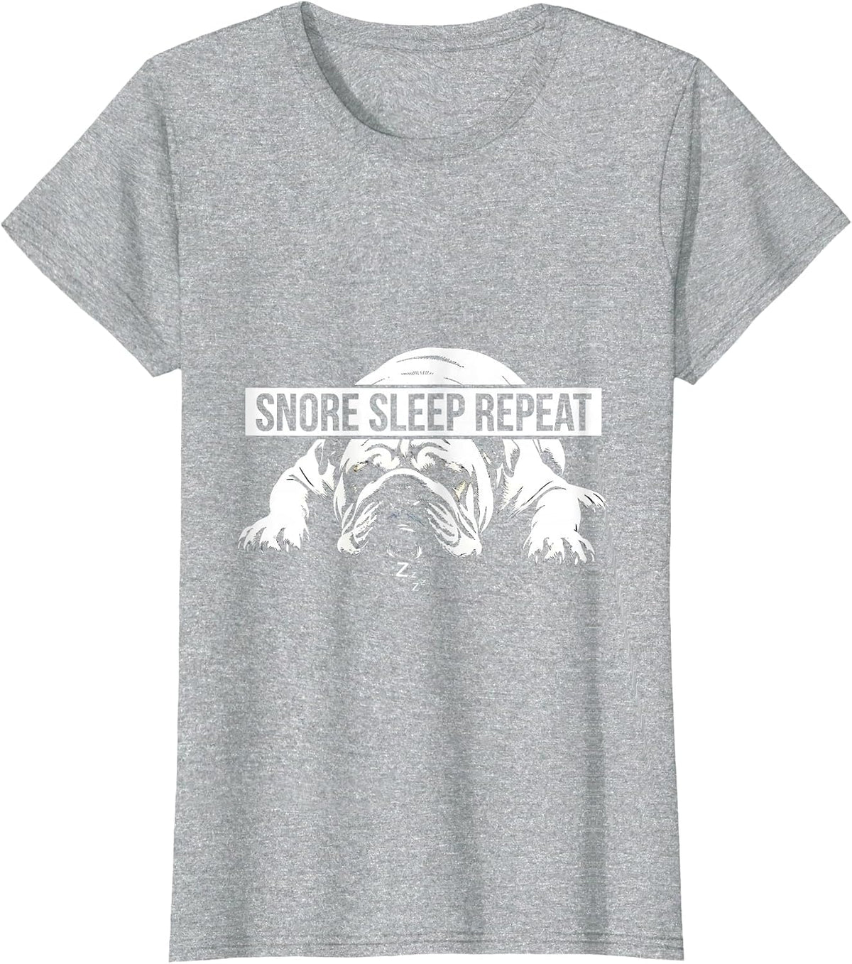 Bulldog Snore Sleep Repeat Funny Dog Design T-Shirt - Heather Grey