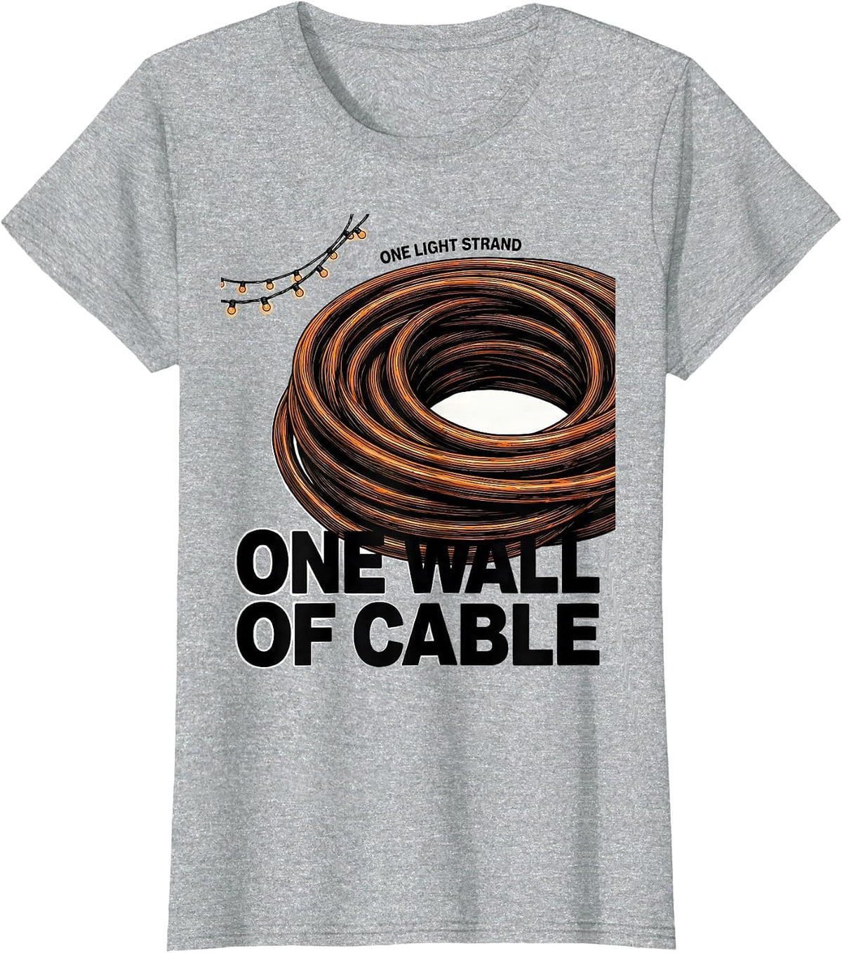 Women's One Light Strand One Wall Of Cable Brutalist Heavy Metal T-Shirt - Heather Grey