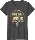 Women's This Girl Runs On Jesus And Chess Distressed Faith Gift T-Shirt - Dark Heather Grey