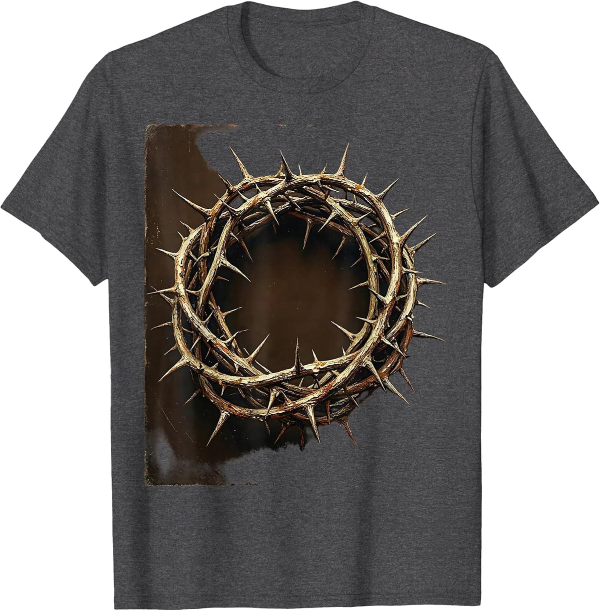 Men's Crown of Thorns Christian Faith Graphic Design T-Shirt - Dark Heather Grey