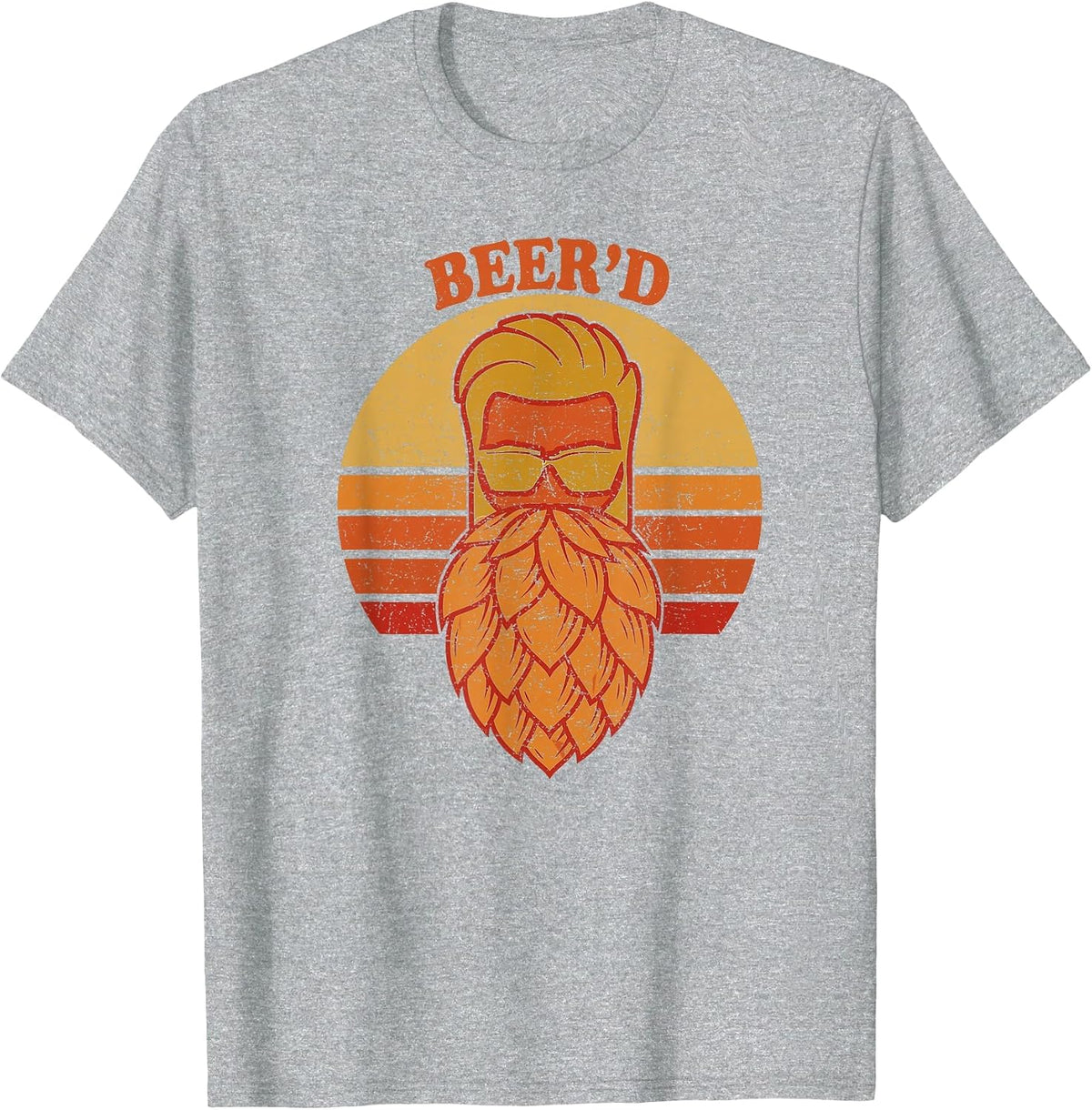 Beer d - Hops Beard - Beer Garden Retro Sunset T-Shirt - Heather Grey