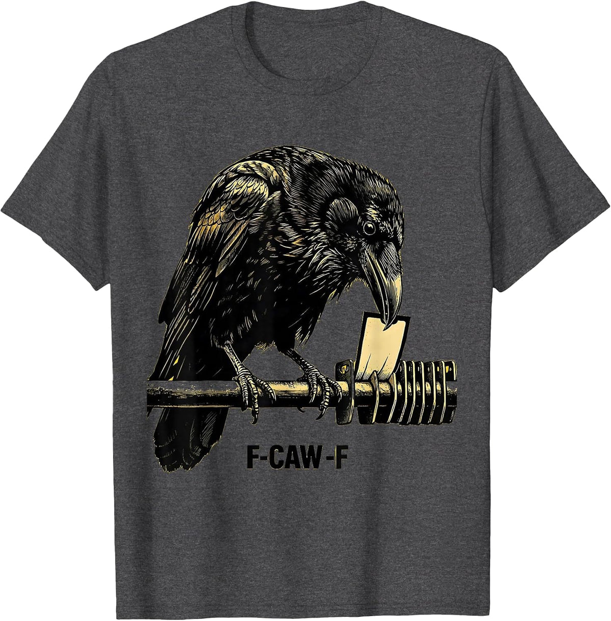 Men's F-CAW-F Stencil Crow Meme Raven Humor Bird Lover T-Shirt - Dark Heather Grey